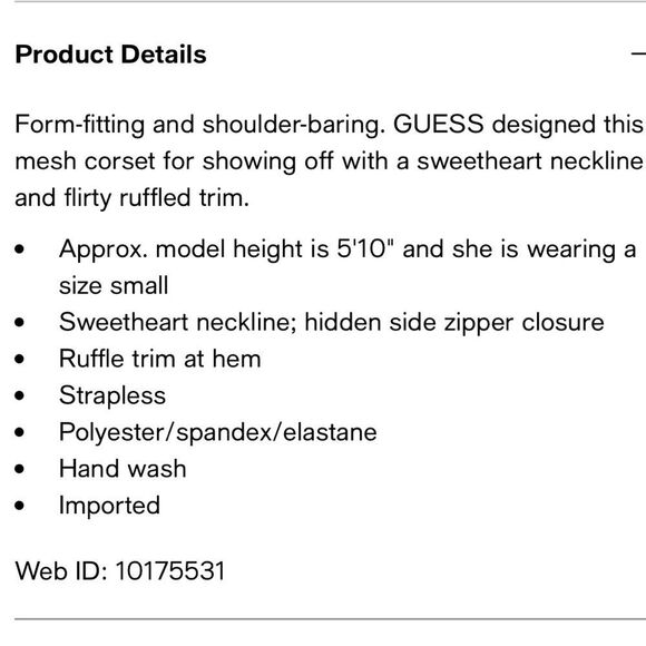 GUESS WOMEN’S STRAPLESS MESH CORSET TOP W/ SWEETHEART NECKLINE FORM FITTING NWT - Picture 4 of 6